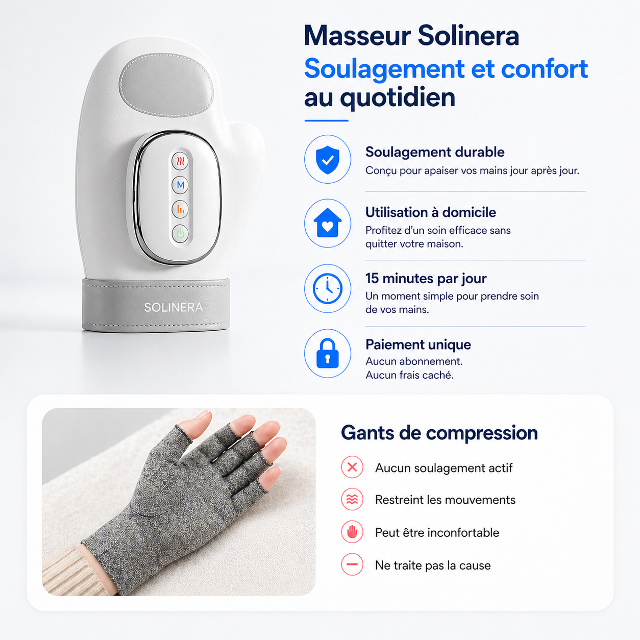 Masseur de mains Solinera™ — Retrouvez vos gestes, soulagez la raideur et la douleur articulaire