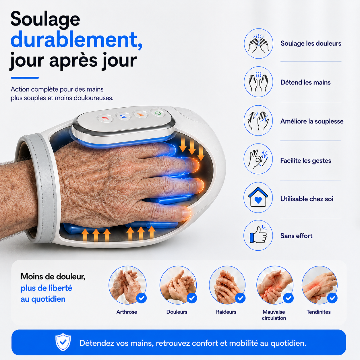 Masseur de mains Solinera™ — Retrouvez vos gestes, soulagez la raideur et la douleur articulaire