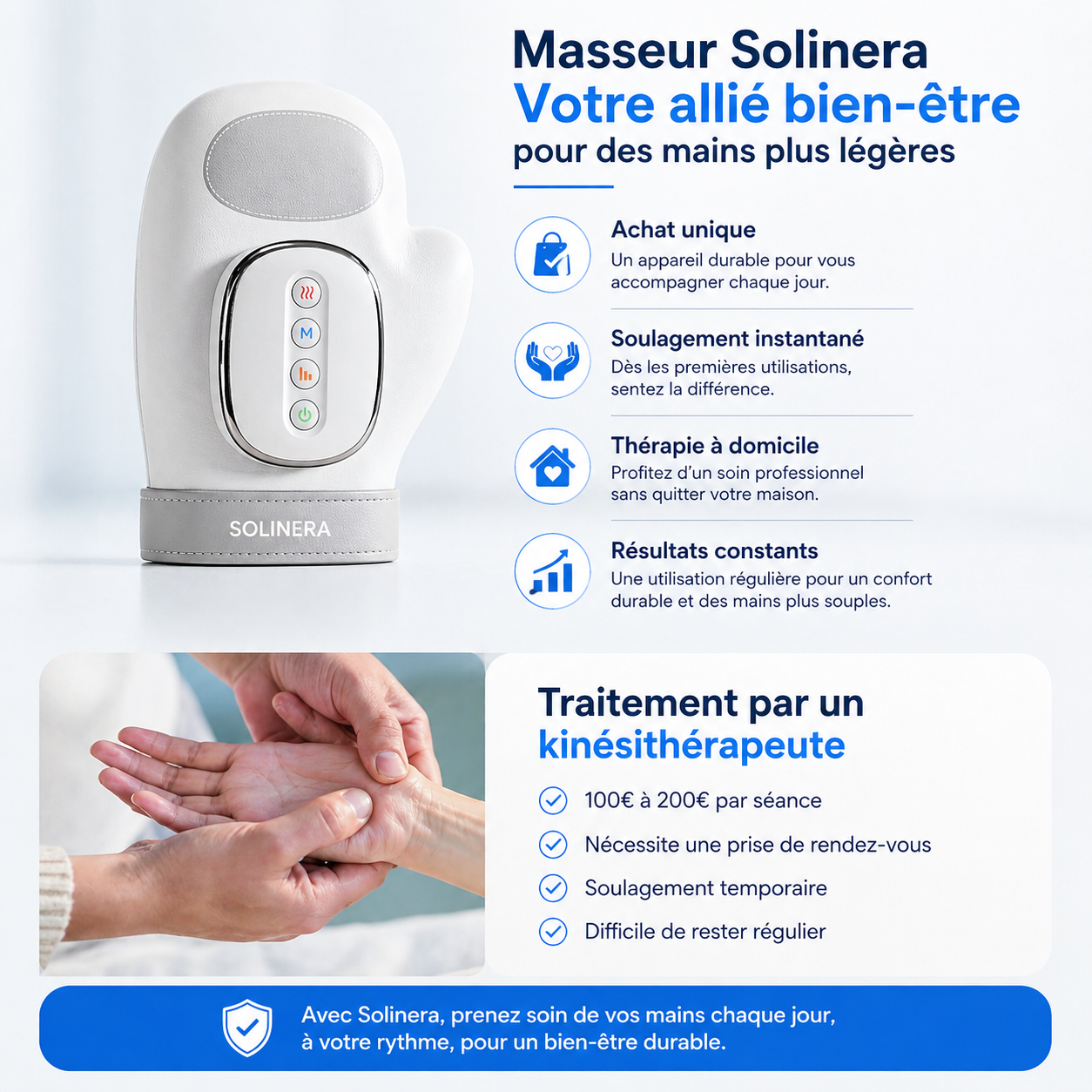 Masseur de mains Solinera™ — Retrouvez vos gestes, soulagez la raideur et la douleur articulaire
